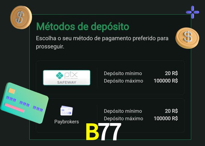 O cassino B77 oferece uma grande variedade de métodos de pagamento
